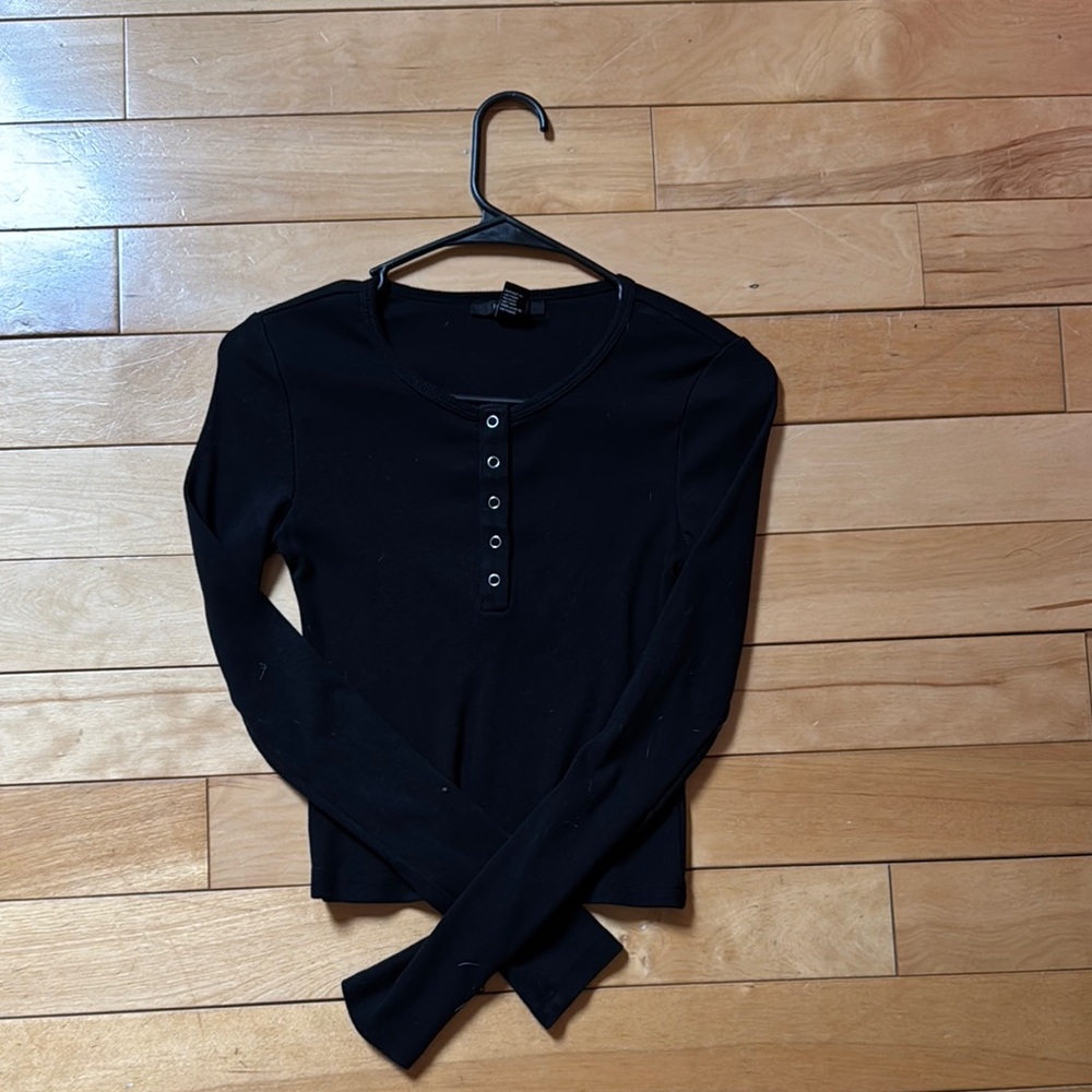 Black Long Sleeve Henley Top